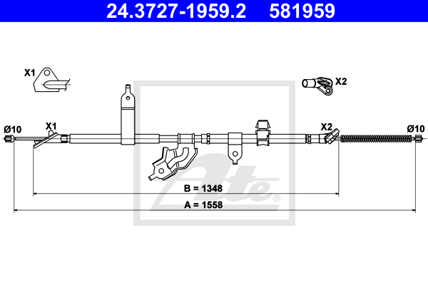 ATE 24.3727-1959.2 Cavo comando, Freno stazionamento-Cavo comando, Freno stazionamento-Ricambi Euro