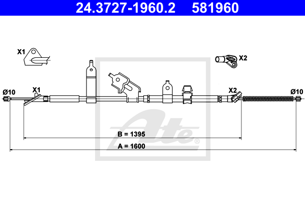 ATE 24.3727-1960.2 Cavo comando, Freno stazionamento-Cavo comando, Freno stazionamento-Ricambi Euro