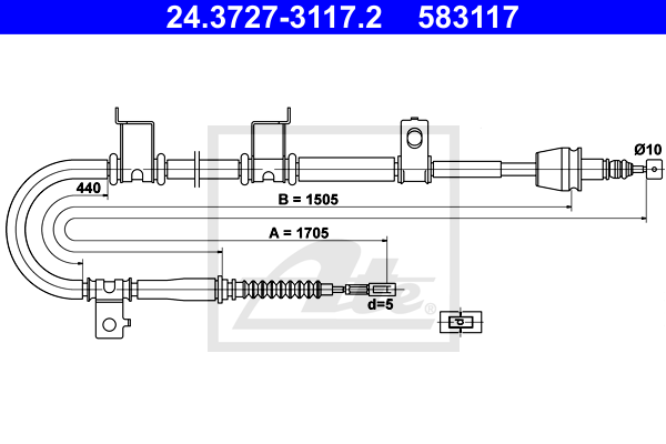 ATE 24.3727-3117.2 Cavo comando, Freno stazionamento-Cavo comando, Freno stazionamento-Ricambi Euro