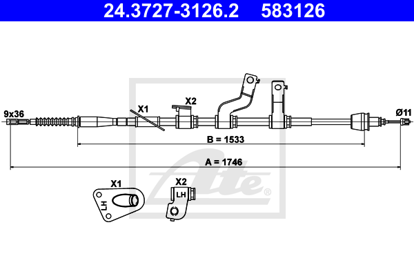 ATE 24.3727-3126.2 Cavo comando, Freno stazionamento-Cavo comando, Freno stazionamento-Ricambi Euro