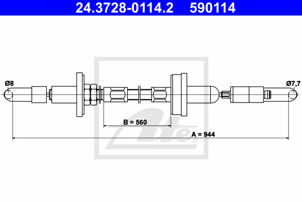 ATE 24.3728-0114.2 Cavo comando, Comando frizione-Cavo comando, Comando frizione-Ricambi Euro