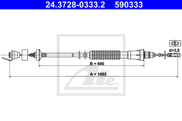 ATE 24.3728-0333.2 Cavo comando, Comando frizione-Cavo comando, Comando frizione-Ricambi Euro