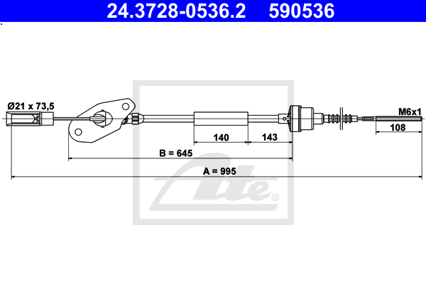 ATE 24.3728-0536.2 huzal, kuplungműködtetés CHRYSLER FIAT FORD LANCIA