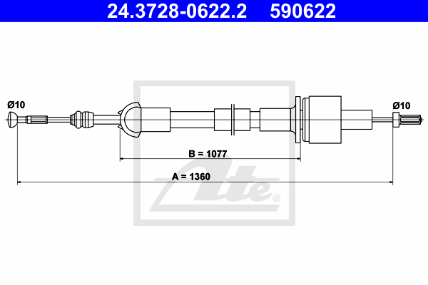 ATE 24.3728-0622.2 Cavo comando, Comando frizione-Cavo comando, Comando frizione-Ricambi Euro