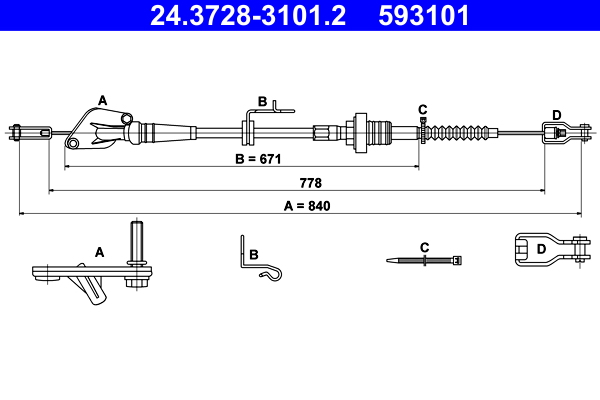 ATE 24.3728-3101.2 Clutchkabel
