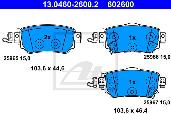 ATE 13.0460-2600.2 Kit pastiglie freno, Freno a disco