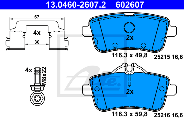 ATE 13.0460-2607.2 Kit pastiglie freno, Freno a disco-Kit pastiglie freno, Freno a disco-Ricambi Euro