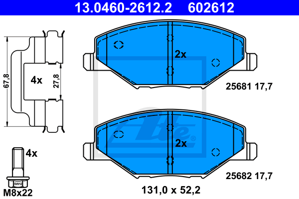 ATE 13.0460-2612.2 Kit pastiglie freno, Freno a disco