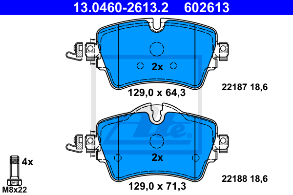 ATE 13.0460-2613.2 Kit pastiglie freno, Freno a disco