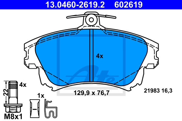 ATE 13.0460-2619.2 Kit pastiglie freno, Freno a disco-Kit pastiglie freno, Freno a disco-Ricambi Euro