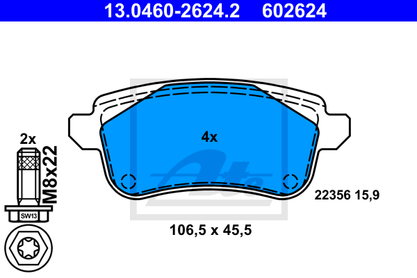 ATE 13.0460-2624.2 Kit pastiglie freno, Freno a disco