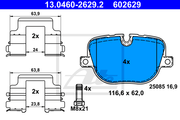 ATE 13.0460-2629.2 Kit pastiglie freno, Freno a disco