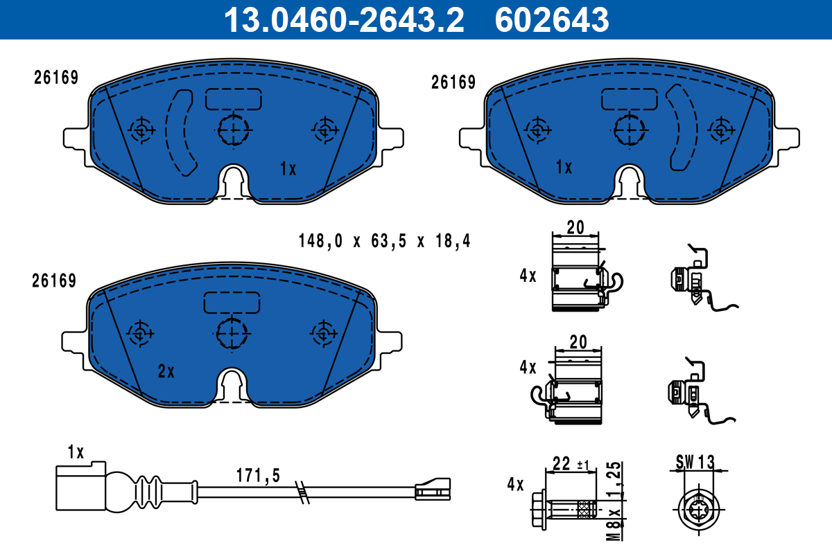 ATE 13.0460-2643.2 Bremsbelagsatz, Scheibenbremse