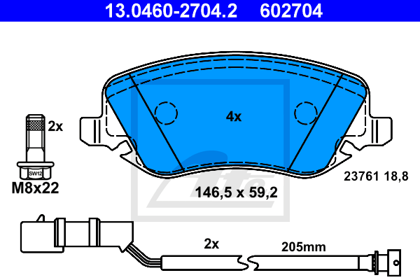 ATE 13.0460-2704.2 Kit pastiglie freno, Freno a disco-Kit pastiglie freno, Freno a disco-Ricambi Euro