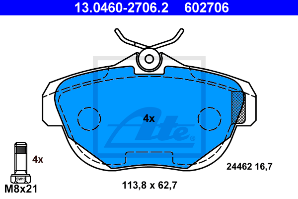 ATE 13.0460-2706.2 Kit pastiglie freno, Freno a disco-Kit pastiglie freno, Freno a disco-Ricambi Euro