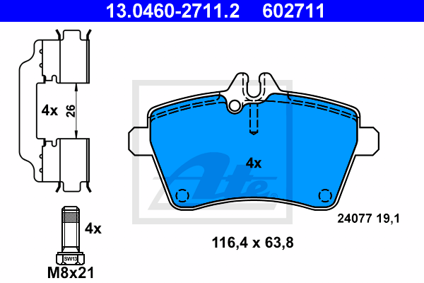 ATE 13.0460-2711.2 Kit pastiglie freno, Freno a disco