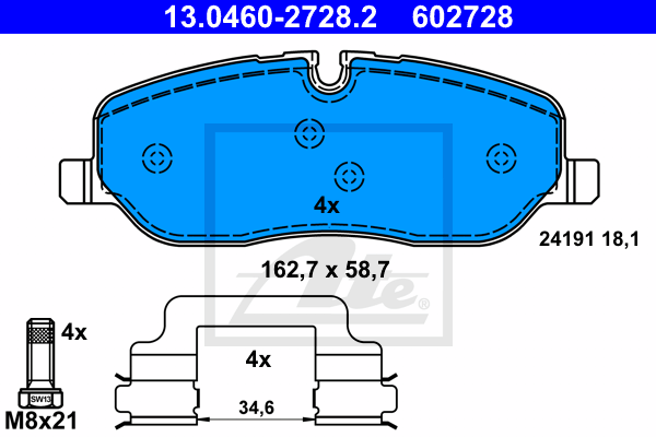 ATE 13.0460-2728.2 Kit pastiglie freno, Freno a disco