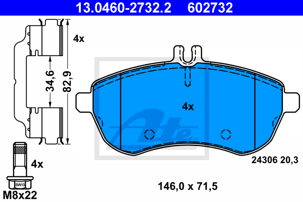 ATE 13.0460-2732.2 Kit pastiglie freno, Freno a disco-Kit pastiglie freno, Freno a disco-Ricambi Euro