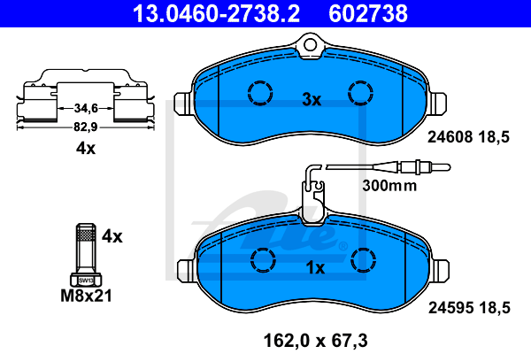 ATE 13.0460-2738.2 Kit pastiglie freno, Freno a disco