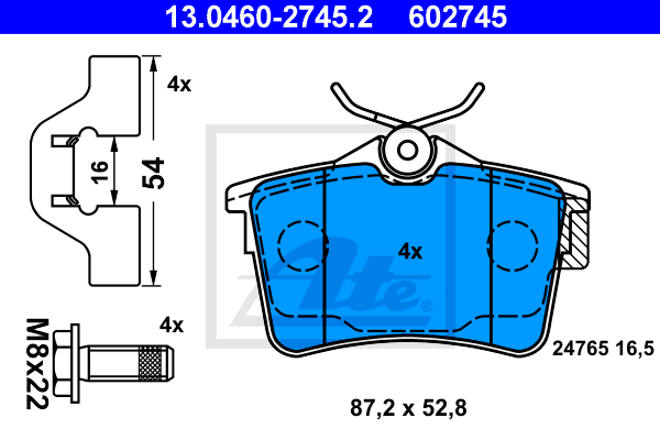 ATE 13.0460-2745.2 Kit pastiglie freno, Freno a disco