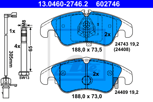 ATE 13.0460-2746.2 Kit pastiglie freno, Freno a disco