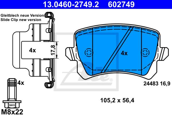 ATE 13.0460-2749.2 Kit pastiglie freno, Freno a disco-Kit pastiglie freno, Freno a disco-Ricambi Euro