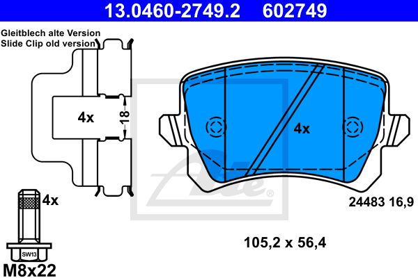 ATE 13.0460-2749.2 Kit pastiglie freno, Freno a disco