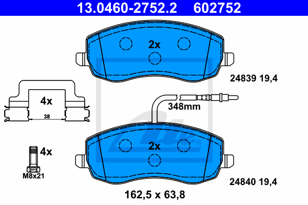 ATE 13.0460-2752.2 Kit pastiglie freno, Freno a disco-Kit pastiglie freno, Freno a disco-Ricambi Euro