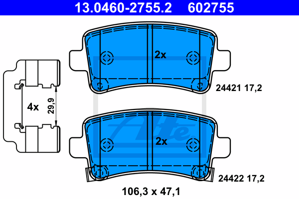 ATE 13.0460-2755.2 Kit pastiglie freno, Freno a disco-Kit pastiglie freno, Freno a disco-Ricambi Euro