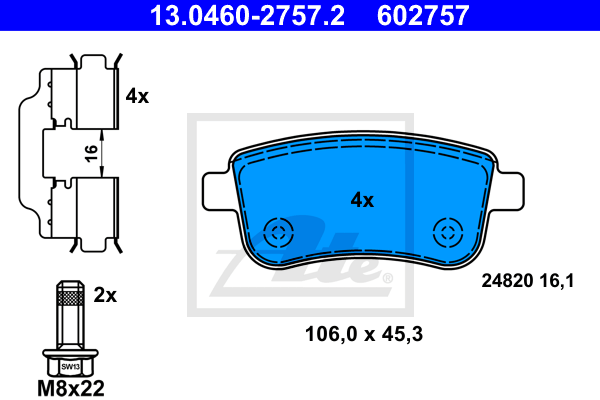 ATE 13.0460-2757.2 Kit pastiglie freno, Freno a disco