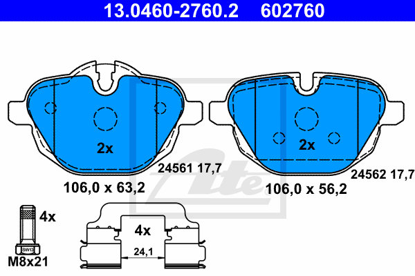 ATE 13.0460-2760.2 Kit pastiglie freno, Freno a disco