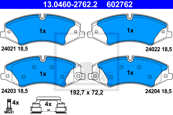 ATE 13.0460-2762.2 Kit pastiglie freno, Freno a disco