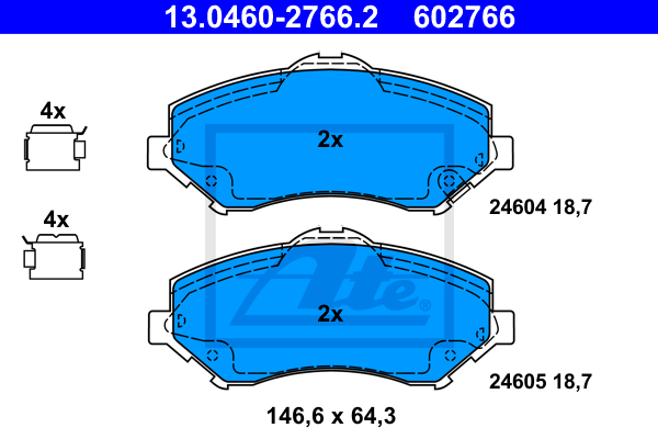 ATE 13.0460-2766.2 Kit pastiglie freno, Freno a disco