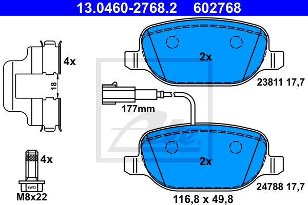 ATE 13.0460-2768.2 Kit pastiglie freno, Freno a disco