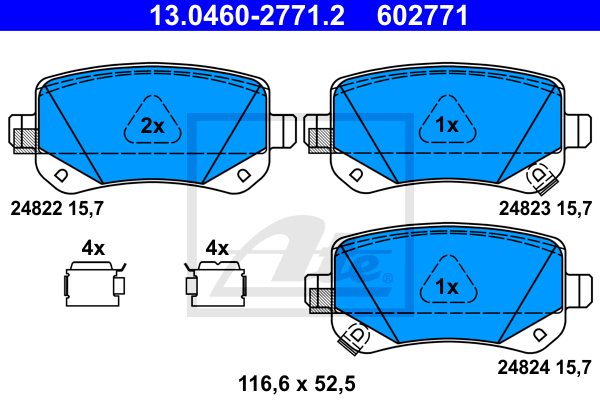 ATE 13.0460-2771.2 Kit pastiglie freno, Freno a disco-Kit pastiglie freno, Freno a disco-Ricambi Euro