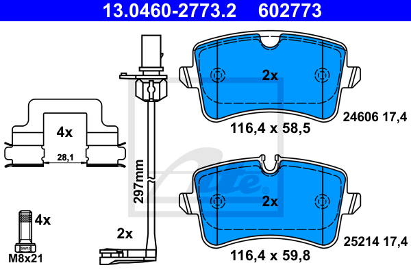 ATE 13.0460-2773.2 Kit pastiglie freno, Freno a disco-Kit pastiglie freno, Freno a disco-Ricambi Euro