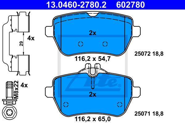 ATE 13.0460-2780.2 Kit pastiglie freno, Freno a disco-Kit pastiglie freno, Freno a disco-Ricambi Euro