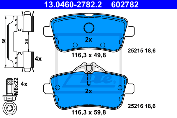 ATE 13.0460-2782.2 Kit pastiglie freno, Freno a disco