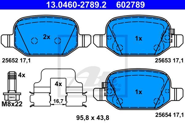 ATE 13.0460-2789.2 Kit pastiglie freno, Freno a disco