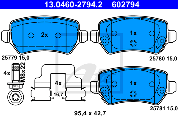 ATE 13.0460-2794.2 Kit pastiglie freno, Freno a disco-Kit pastiglie freno, Freno a disco-Ricambi Euro