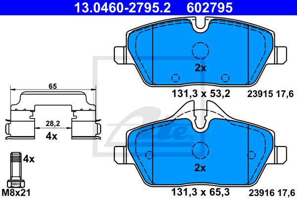 ATE 13.0460-2795.2 Kit pastiglie freno, Freno a disco