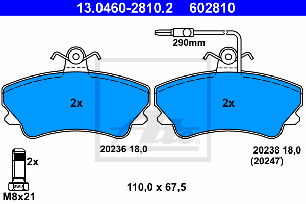 ATE 13.0460-2810.2 Kit pastiglie freno, Freno a disco-Kit pastiglie freno, Freno a disco-Ricambi Euro