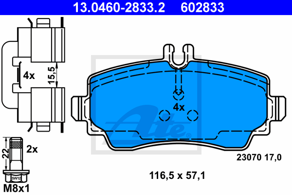 ATE 13.0460-2833.2 Kit pastiglie freno, Freno a disco