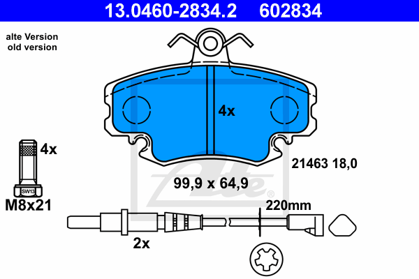 ATE 13.0460-2834.2 Kit pastiglie freno, Freno a disco