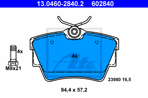 ATE 13.0460-2840.2 Kit pastiglie freno, Freno a disco-Kit pastiglie freno, Freno a disco-Ricambi Euro