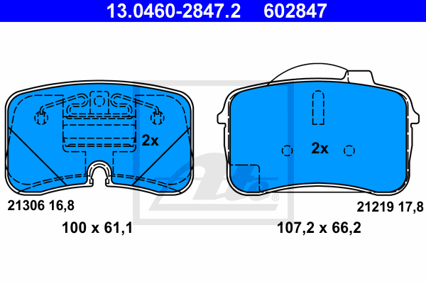 ATE 13.0460-2847.2 Kit pastiglie freno, Freno a disco-Kit pastiglie freno, Freno a disco-Ricambi Euro