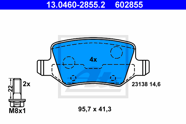 ATE 13.0460-2855.2 Kit pastiglie freno, Freno a disco-Kit pastiglie freno, Freno a disco-Ricambi Euro