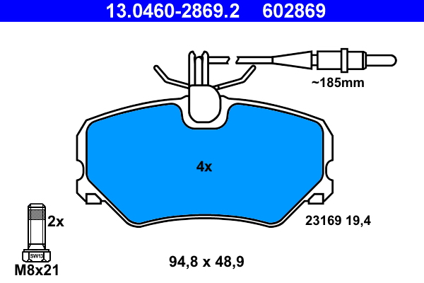 ATE 13.0460-2869.2 Bremsbelagsatz, Scheibenbremse