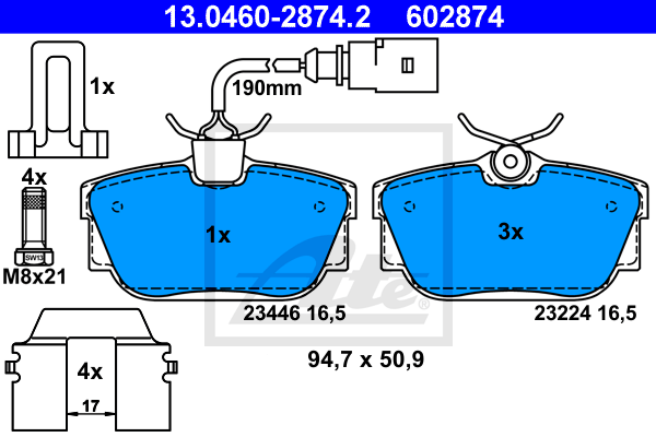 ATE 13.0460-2874.2 Kit pastiglie freno, Freno a disco-Kit pastiglie freno, Freno a disco-Ricambi Euro