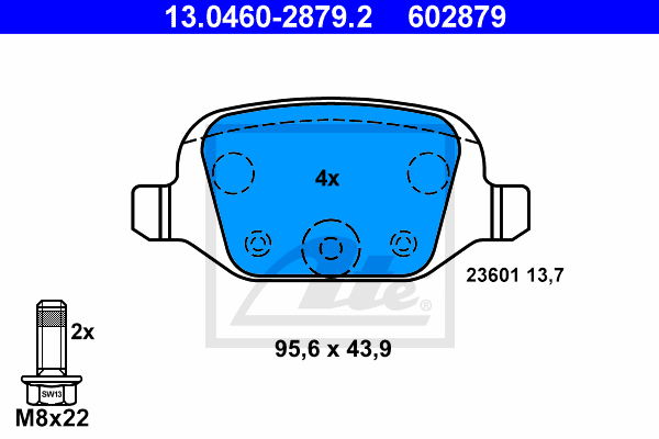 ATE 13.0460-2879.2 Kit pastiglie freno, Freno a disco-Kit pastiglie freno, Freno a disco-Ricambi Euro